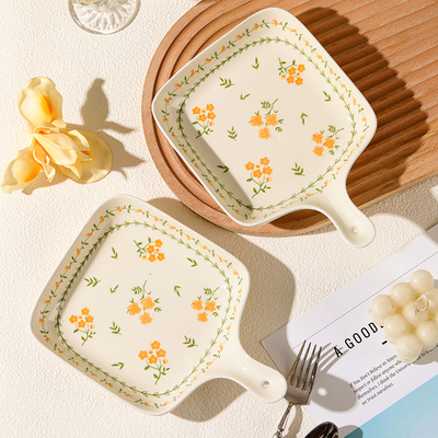 春日来信手柄盘高温釉下彩陶瓷盘