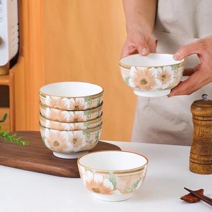山茶花4.5英寸米饭碗10个装 釉下彩饭碗家用复古风小饭碗不烫手碗