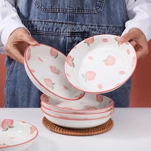 2025新款 7英寸水蜜桃盘子陶瓷釉下彩菜盘高温釉下彩水果盘陶瓷盘