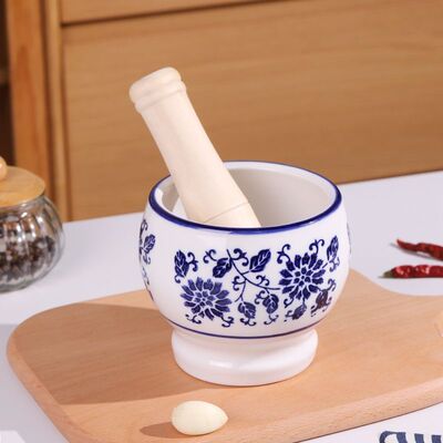 青花瓷家用陶瓷捣蒜器家用药碾子香料研磨碗厨房多功能料理食品级