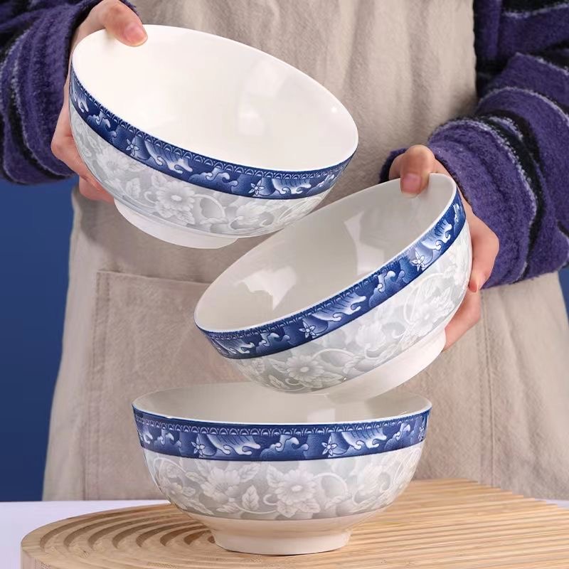 青花瓷6英寸直口碗大号米饭碗