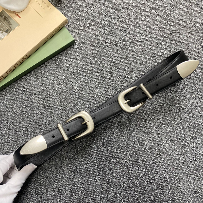 腰带头层牛皮银扣中性风
