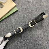 头层牛皮双针银扣真皮腰带百搭复古中性风皮带配牛仔裤 休闲裤 腰带