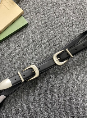 腰带头层牛皮银扣中性风