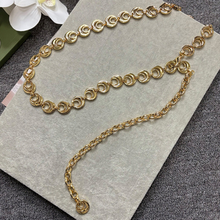 C字月亮型金属腰链女金色亮面圆环装饰高级感细腰带银色细腰链