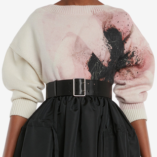 时尚 饰宽腰带女士真皮宽皮带 银色针扣优雅腰封软牛皮装