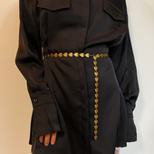 原创复古鎏金桃心腰链古金做旧质感腰带金属流苏装 饰皮带金色