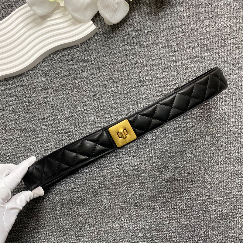 腰带羊皮菱形格纹小香风方扣时尚
