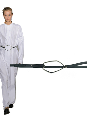 新款女士细腰带五金装饰连衣裙腰封牛皮优雅单圈几何图案白色腰带