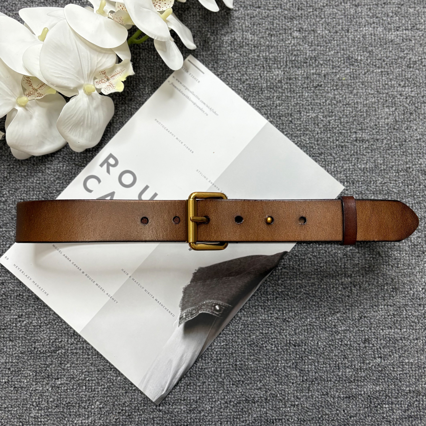 轻奢头层牛皮植糅皮女士皮带树膏皮休闲真皮腰带黄铜复古扣女裤带