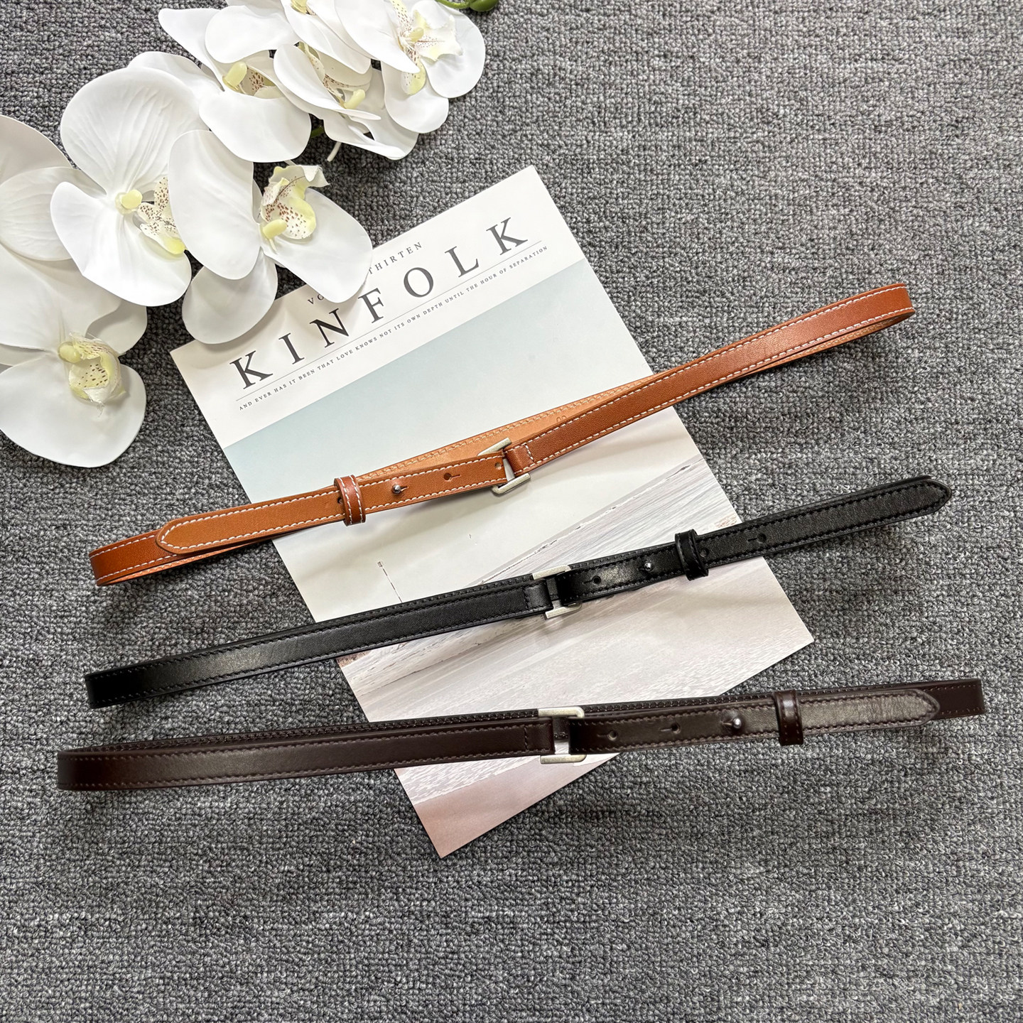 头层牛皮真皮细腰带女银扣装饰皮带时尚百搭牛仔裤带无孔设计