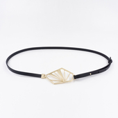 牛皮菱形几何造型浅金扣细皮带真皮女士小腰带气质连衣裙装 饰皮带