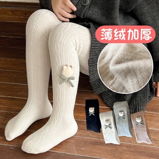 女童薄绒连裤袜春秋冬郁金香加绒打底裤外穿宝宝可开档打底袜加厚