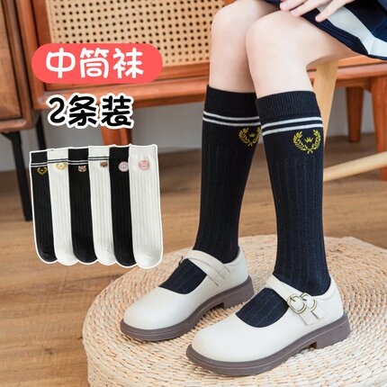 女童长筒袜春秋薄款儿童学院风皇冠过膝盖中高筒袜宝宝袜子小腿袜