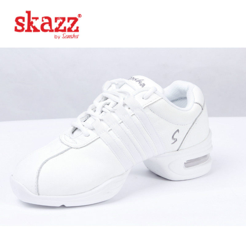 正品法国sansha三沙广场舞鞋女皮面白色气垫舞蹈鞋运动舞鞋现代舞