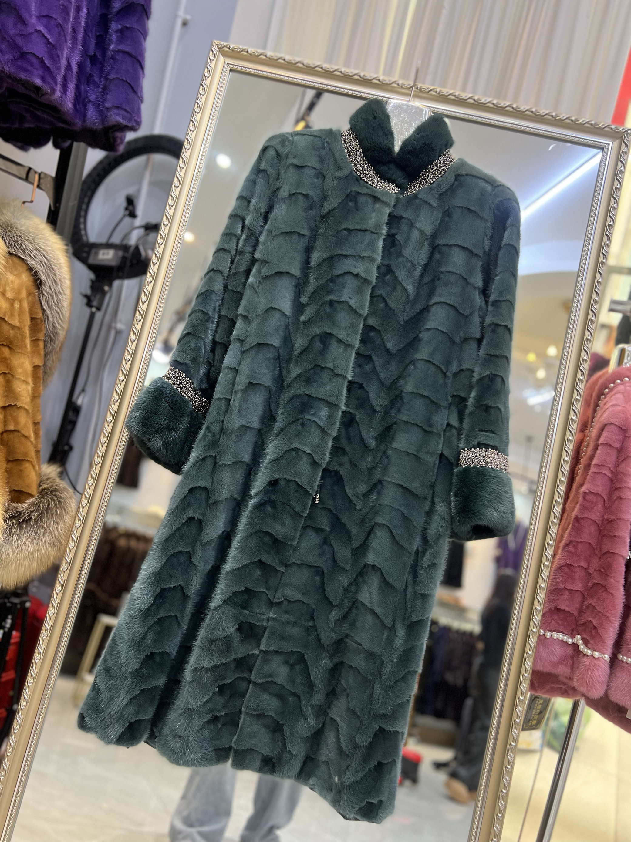海宁2026新款貂皮大衣女长款过膝拼貂立领时尚裘皮水貂皮草外套冬
