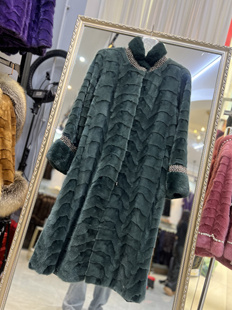 海宁2025新款貂皮大衣女长款过膝拼貂立领时尚裘皮水貂皮草外套冬