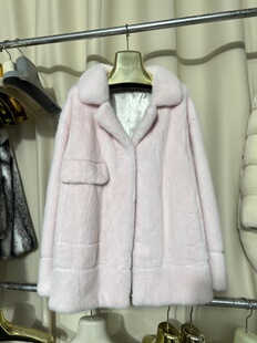 新款进口紫金天鹅绒小母貂皮大衣女短款西装领水貂毛皮草外套年轻