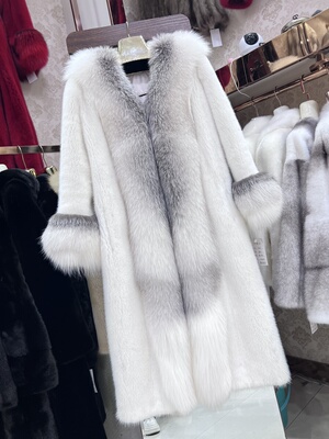 银狐毛领进口天鹅绒银十字本色水貂毛皮草2025新款貂皮大衣女款整