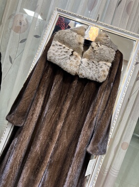 新款进口山猫领天鹅绒貂皮大衣整貂过膝长款气质水貂毛皮草外套女