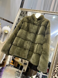 进口天鹅绒水貂皮草外套女立领全挖削横排貂皮大衣女整貂