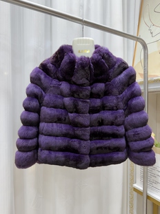 高奢青紫蓝立领小个子短款年轻时尚新款水貂皮草外套女冬