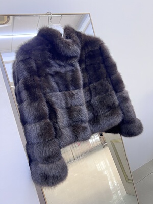 2025新款俄罗斯进口短款立领时尚横排紫貂外套女貂皮大衣女衣长50