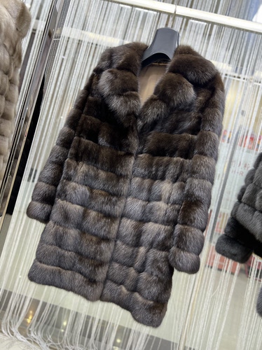 49900元俄罗斯进口农夫色紫貂中长西装领女冬皮草外套衣长85