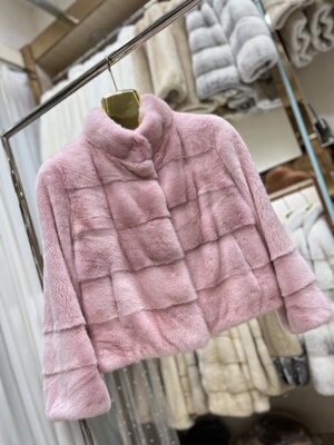 3900元小母貂网红同款时尚本白色粉色横排小个子立领水貂皮草外套