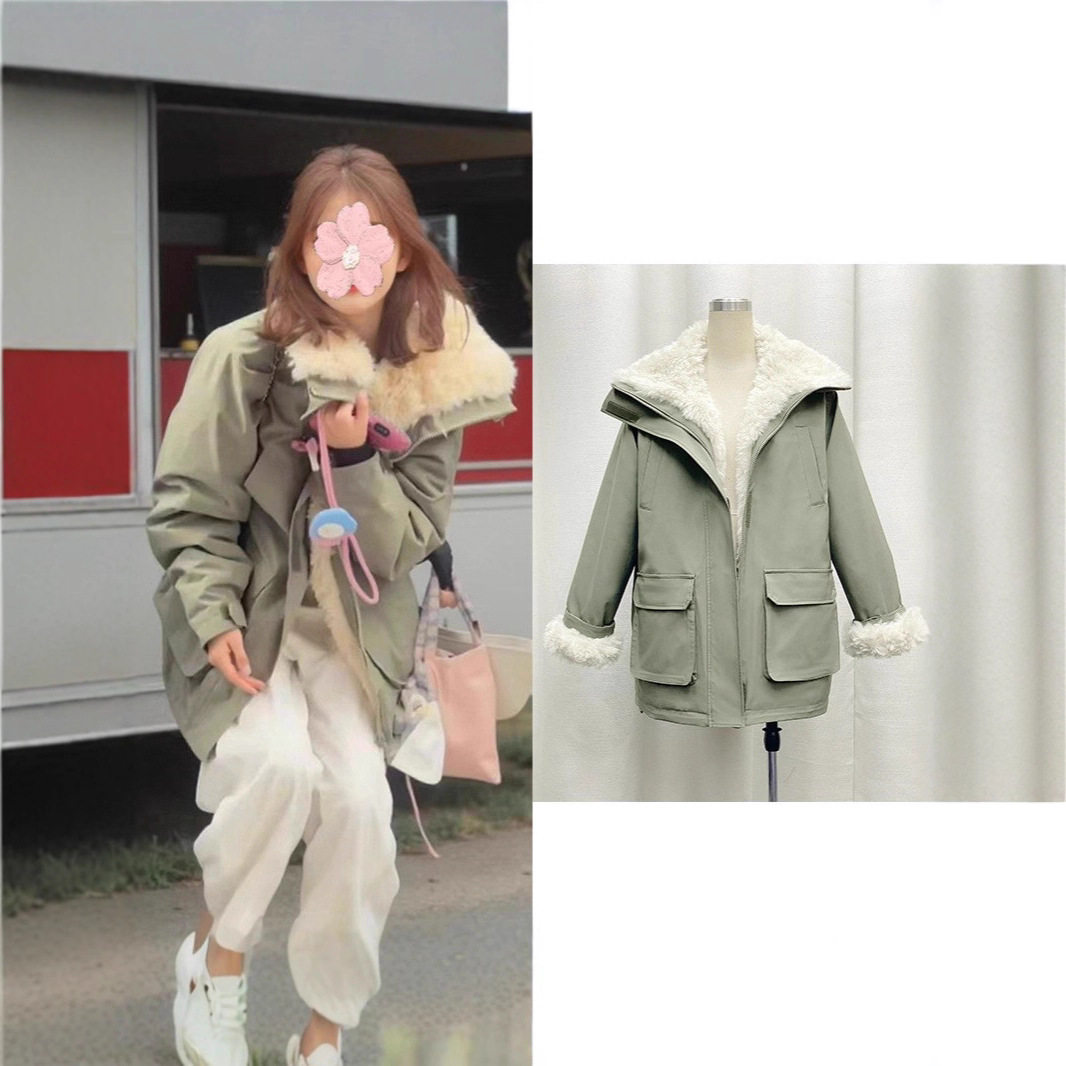 赵露思同款 军绿色工装棉衣女2024冬季新款厚羊羔绒拼接棉服外套,女装/女士精品,羊绒衫,淘宝优惠券,粉丝福利购,淘宝优惠卷