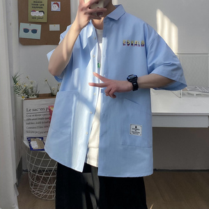 2021全棉沙洗大码印花中国风男夏青年短袖衬衫QT5030/D7065p40