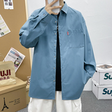 大码港风外套青年衬衣休闲宽松长袖印花衬衫/2280p30，男装衬衫，电商A012