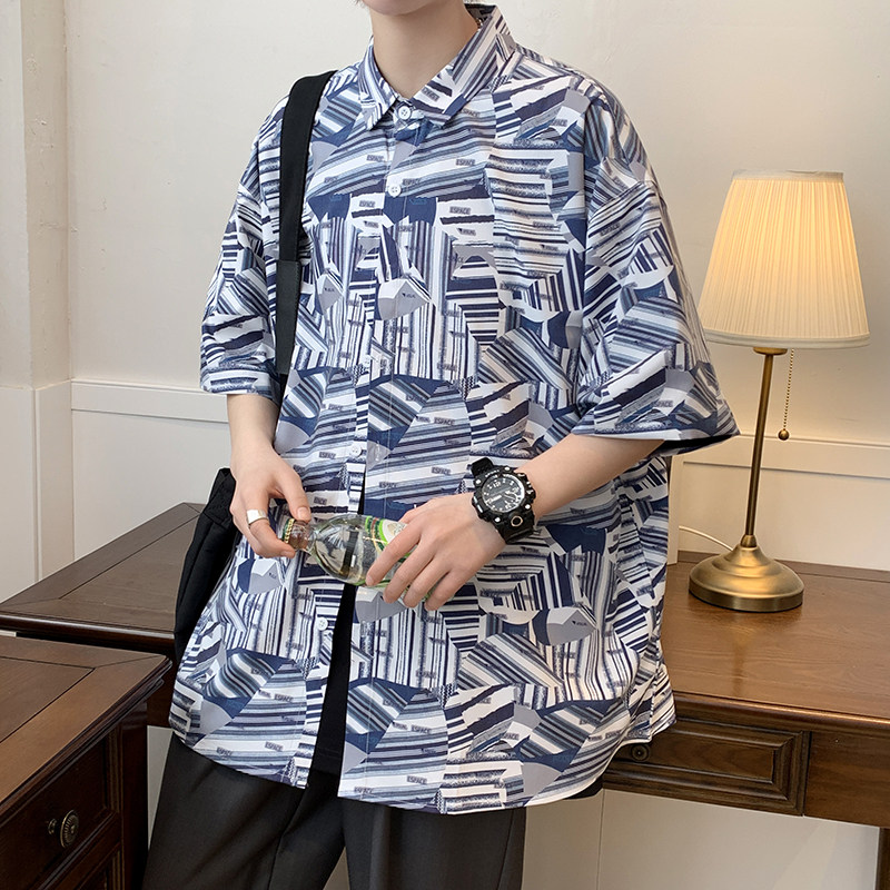 大码外套青年衬衣休闲宽松短袖印花流行衬衫男A011-2/8607p40,男装T恤,电商A012