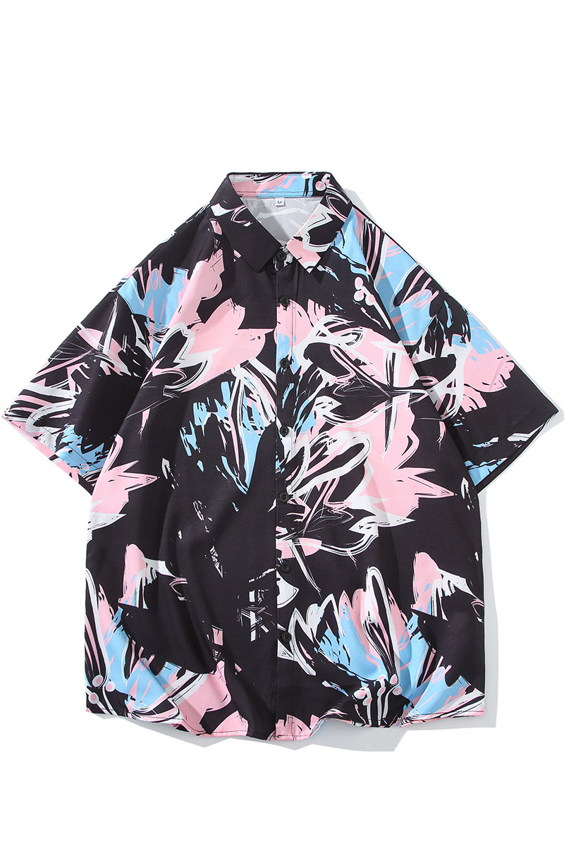 花衬衫男短袖夏季痞帅休闲上衣服外套翻领大码衬衣男A011-2/P35,男装T恤,电商A012