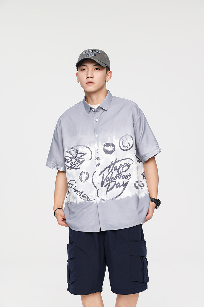 精品大码外套青年衬衣休闲宽松短袖印花流行衬衫男A011-2/p40,男装T恤,电商A012