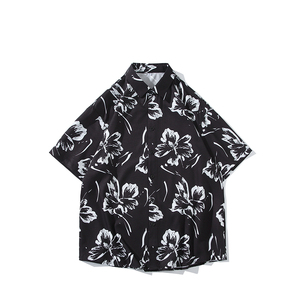花衬衫男短袖夏季痞帅休闲上衣服外套翻领大码衬衣男A011-2/P35图片