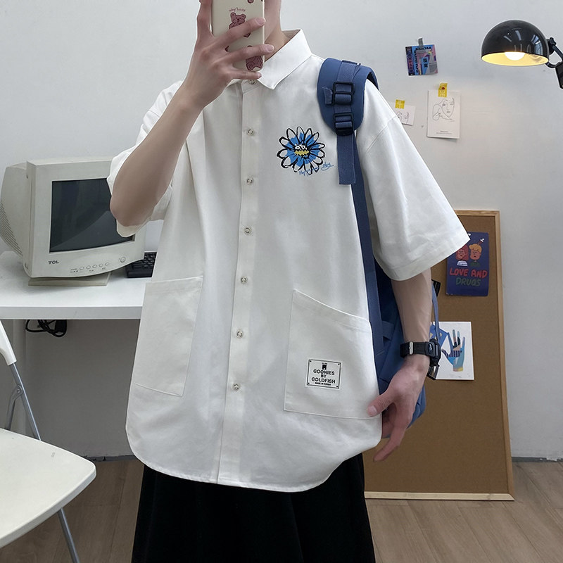 2021全棉沙洗大码印花中国风男夏青年短袖衬衫QT5030/D7063p40,男装衬衫,电商A012