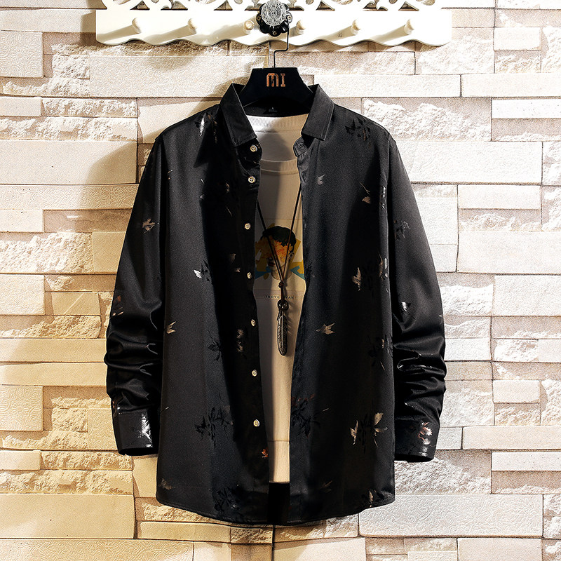 春季青少年长袖休闲宽松外套大码印花衬衫T恤衬衣/2251P45，男装T恤，电商A012