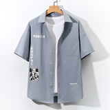 大码印花风衬衫男春夏新款青年短袖衬衫/D7055p35，男装T恤，电商A012