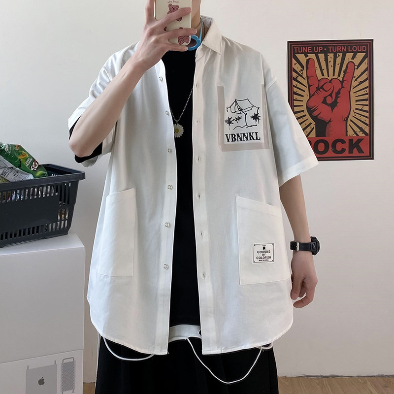 2021全棉沙洗大码印花中国风男夏青年短袖衬衫QT5030/D7061p40,男装衬衫,电商A012