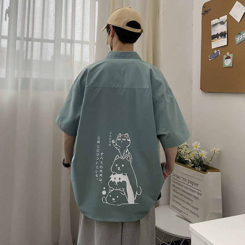 图案已注册大码印花风衬衫男新款青年短袖衬衫/D7082p27，男装T恤，电商A012