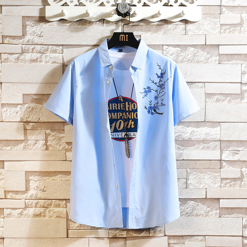新款印花衬衫夏季短袖衬衫大码男装衬衫M-7XL码QT5030/7071p40，男装T恤，电商A012