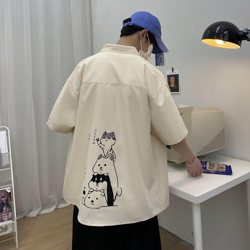 图案已注册大码印花风衬衫男新款青年短袖衬衫/D7082p27,男装T恤,电商A012