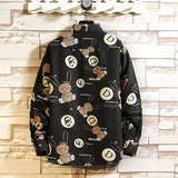 秋季青少年长袖休闲宽松外套大码印花衬衫T恤衬衣/2205P40，男装T恤，电商A012