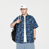 大码年轻外套青年衬衣休闲宽松短袖印花流行衬衫男A011-2/p40，男装T恤，电商A012