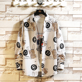 秋季青少年长袖休闲宽松外套大码印花衬衫T恤衬衣/2205P40，男装T恤，电商A012