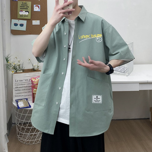 2021全棉沙洗大码印花中国风男夏青年短袖衬衫QT5030/D7062p40图片