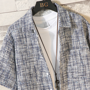 小香风男短袖夏季新中式休闲上衣外套痞帅大码衬衣A011-2/8661P55图片