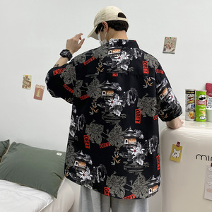 夏季大码短袖衬衣休闲外套印花风青年衬衫风 /P27图片
