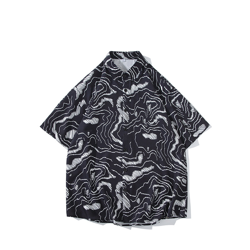 花衬衫男短袖夏季痞帅休闲上衣服外套翻领大码衬衣男A011-2/P35,男装T恤,电商A012